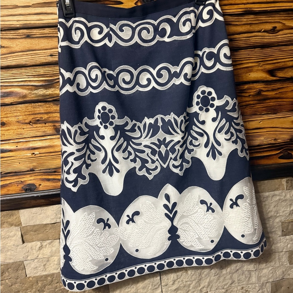 J CREW French Renaissance Ornate Lace Navy Midi Skirt 8 - Picture 8 of 9